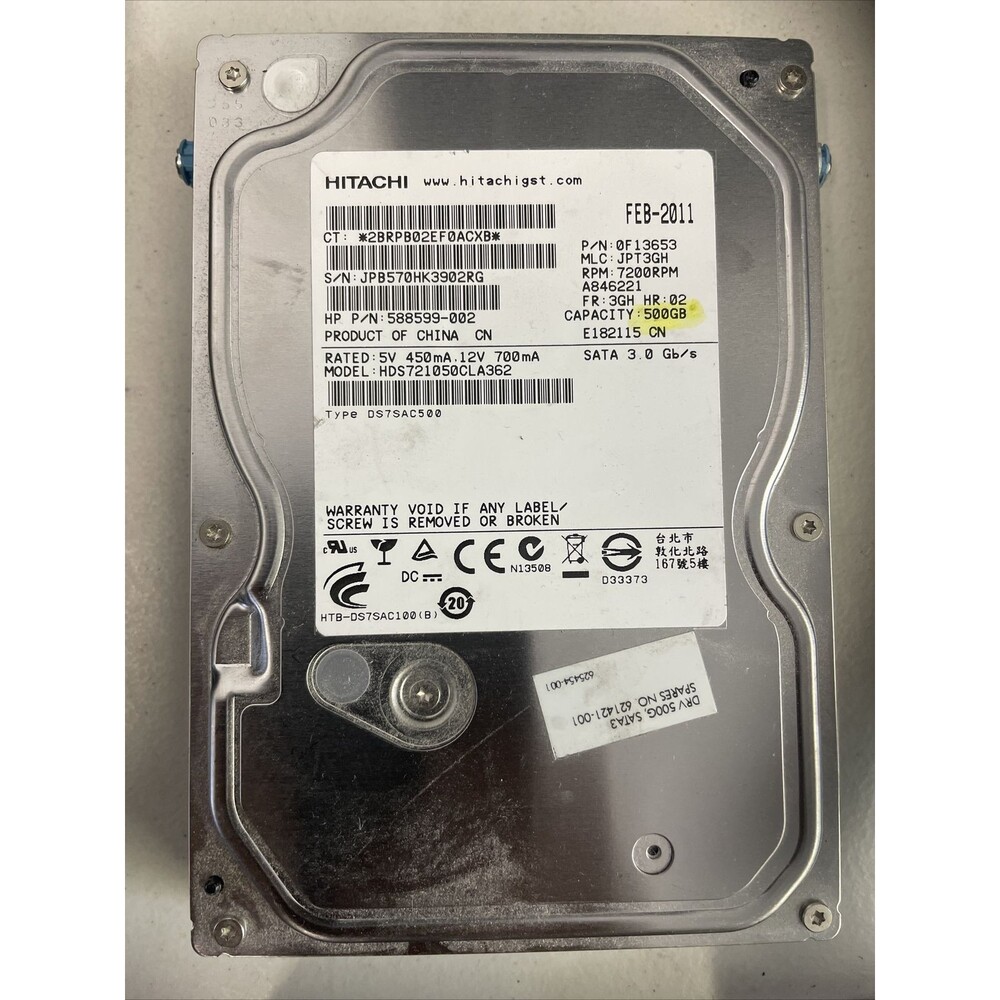 HP 621421-001 500GB SATA 7200RPM Hard Drive (Hitachi HDS721050CLA662)